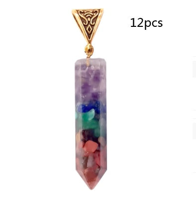 Seven Chakra Natural Crushed Stone  Necklace Pendant
