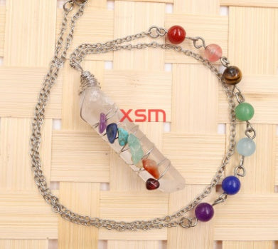 Handmade Crystal Wire Wrapped 7 Chakra Natural Stone Necklace