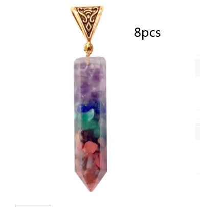 Seven Chakra Natural Crushed Stone  Necklace Pendant