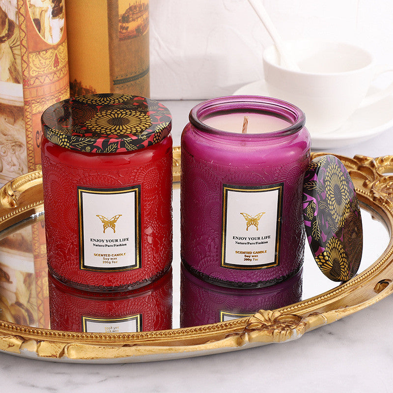 Embossed Glass  Handmade  Aromatherapy Soy Candles